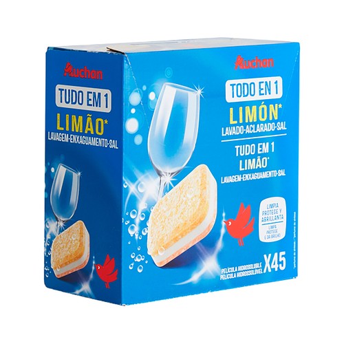 PRODUCTO ALCAMPO Detergente para lavavajilas, todo en 1, limón PRODUCTO ALCAMPO 45 uds. x 16 g.