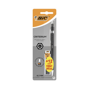 Imagen de Portaminas Bic Criterium de 0.7mm + 12 minas con goma de borrar. BIC.