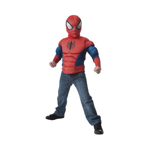 Disfraz Spiderman tela con pecho y máscara, en caja infantil, RUBIES