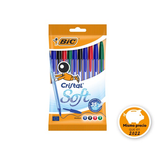 10 bolígrafos punta media, grosor 1.2mm, tinta base de aceite en varios colores BIC Cristal soft.