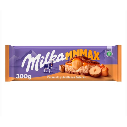 MILKA Chocolate con leche con avellanas y crema de caramelo tableta de 300 g.