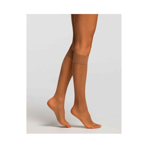 Pack de 2 pares de minimedias transparentes con puño confort, 20den, POMPEA, color ambrato, tallla única.
