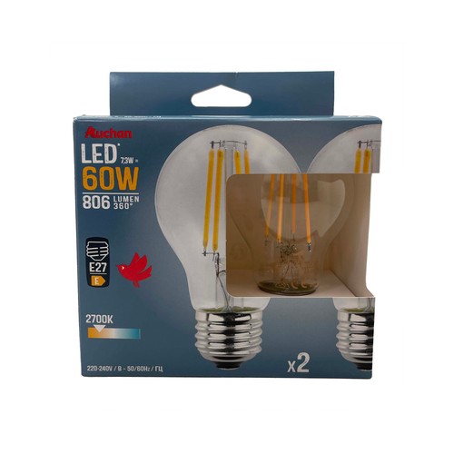 2 Bombillas Led E27, 8,5W = 60W, 806lm, PRODUCTO ALCAMPO.