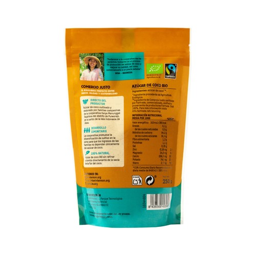 INTERMÓN OXFAM Azúcar de coco ecológica INTERMON OXFAM 250 g.