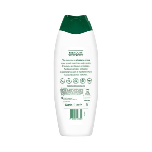 PALMOLIVE Natural balance Gel de baño o ducha con textura crema, leche y extracto de oliva verde 600 ml.