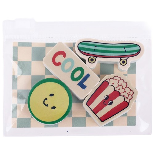 Set 4 mini gomas Retro Color. ALCAMPO