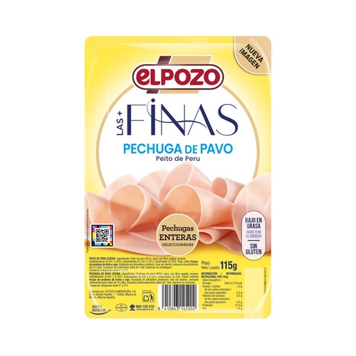 EL POZO Las + finas Pechuga de pavo cortada en finas lonchas 115 g.