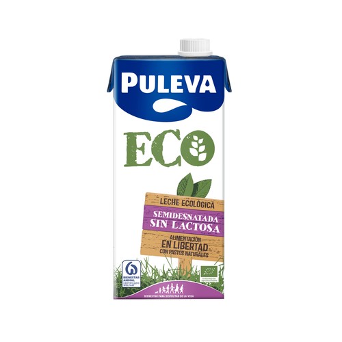 Leche semidesnatada ecológica de vaca, sin lactosa PULEVA Eco 1 l.