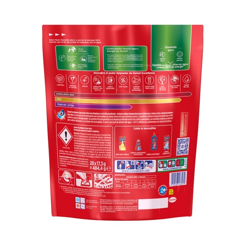 SOMAT Excellence Detergente para lavavajillas en cápsulas con acción 4 en 1  28 uds.