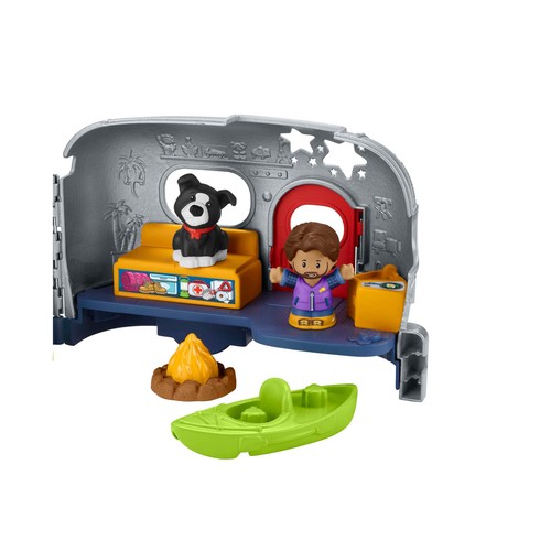 Coche con caravana Vehículo camper con luces y sonidos, FISHER PRICE Little People MATTEL HJN41.