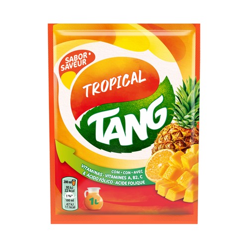TANG Bebida de concentrado de frutas tropicales en polvo sobre 30 g.
