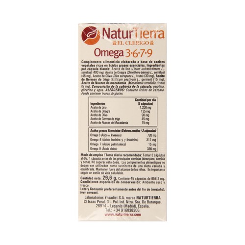 NATURTIERRA Complemento alimenticio beneficioso para la saludo de nuestro corazón NATURTIERRA Omega 3-6-7-9 45 uds.