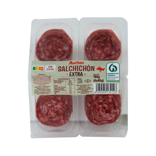 Salchichón de categoria extra, elaborado sin gluten y cortado en lonchas PRODUCTO ALCAMPO 2 x 90 g.