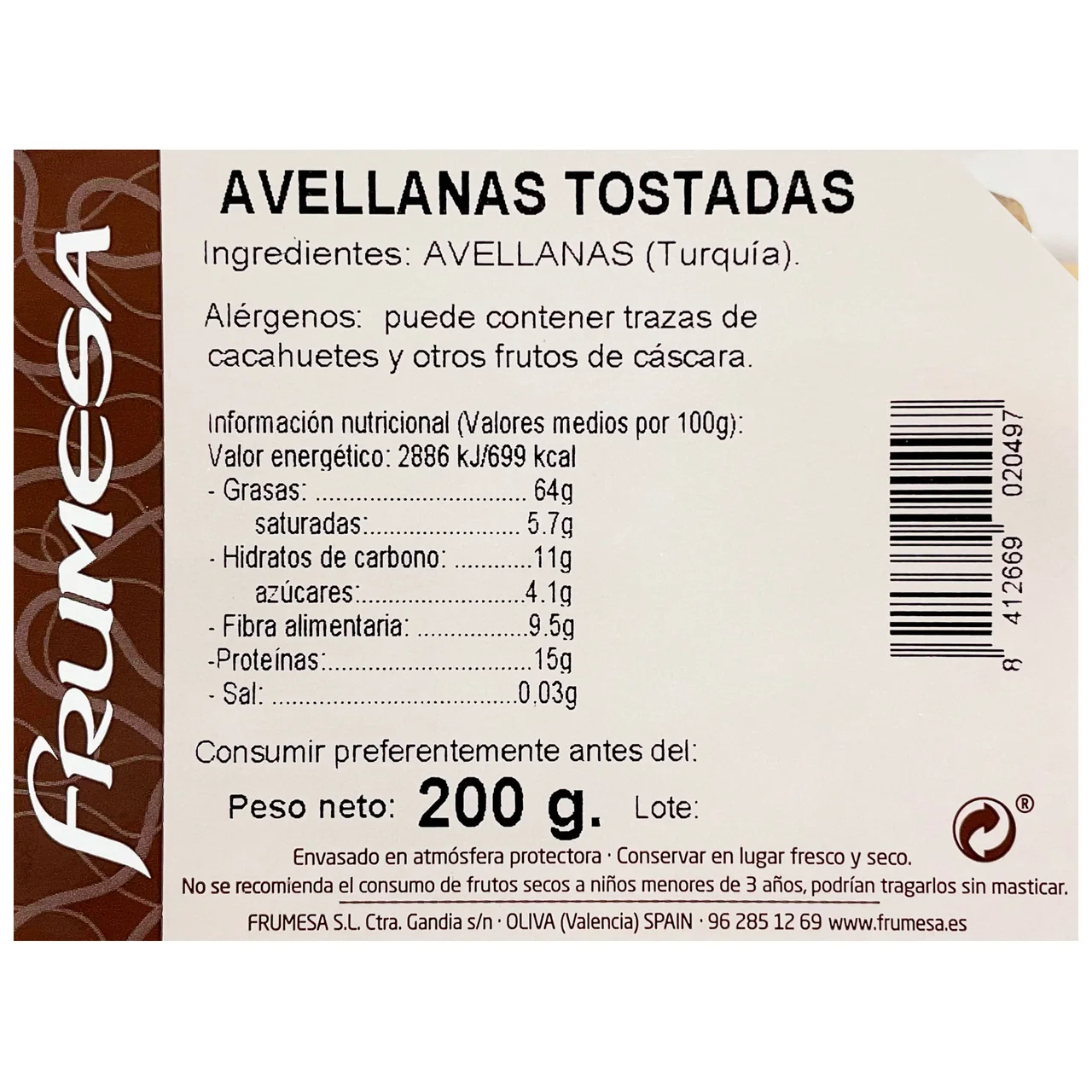 Avellana tostada 200 g.