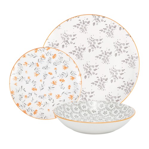 Vajilla porcelana 18pzs deco verde kaki. ACTUEL