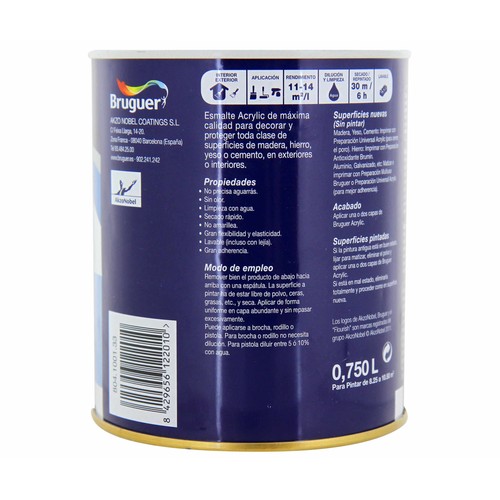 Bote de 07.5l. de esmalte acrílico blanco permanente brillante BRUGUER.