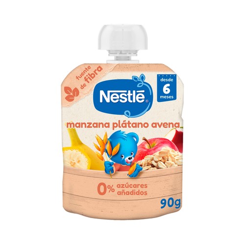NESTLÉ Bolsita (pouch) de manzana, plátano y avena, a partir de 6 meses 90 g.