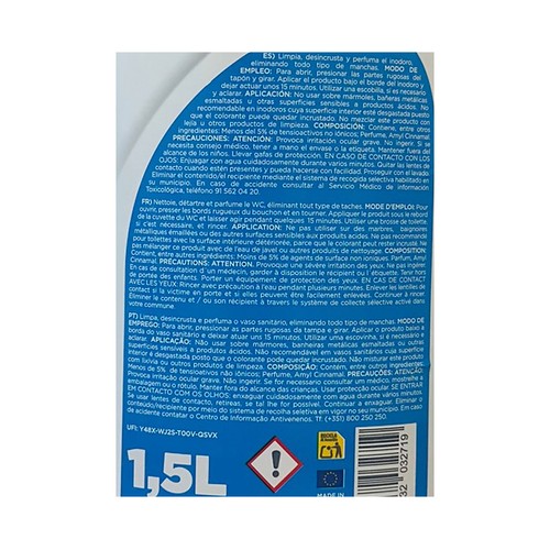 EKOSAN Oceánico Gel para el WC, 3 en 1 limpia, desincrusta y perfuma, 1,5 l.