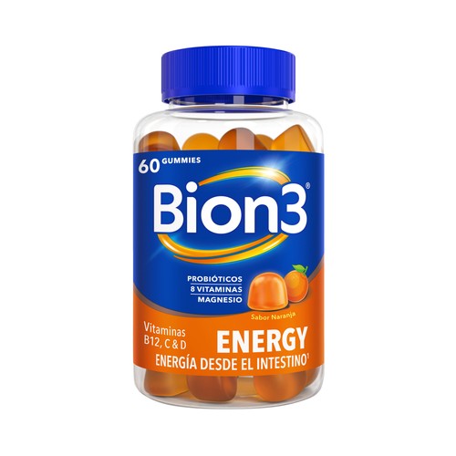 BION 3 Energy Complemento nutricional con vitaminas y magnesio, sabor naranja 60 uds.