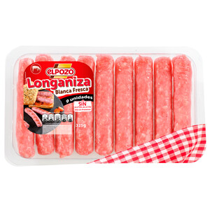 Imagen de Longaniza blanca fresca, con alto contenido en proteínas, sin gluten y sin lactosa EL POZO 325 g.