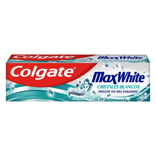 COLGATE Max white Pasta de dientes blanqueadora con cristales blancos 75 ml.