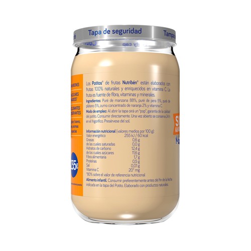 NUTRIBÉN Potitos® de fruta (manzana, naranja, plátano y pera williams), a paritr de 6 meses 235 g.