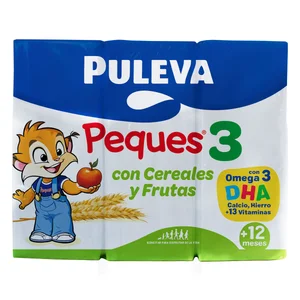 PULEVA Peques 3 Leche (3) de crecimiento con cereales y fruta, de 12 a 36 meses 3 x 200 ml.