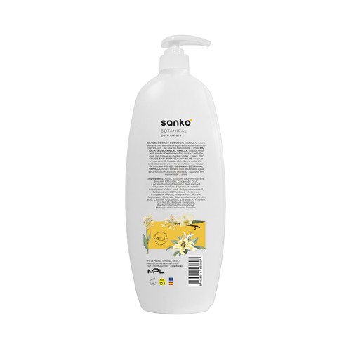 SANKI Botanical Gel para baño o ducha con pH neturo y aroma a vainilla 2 l.