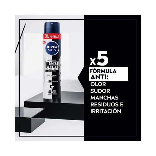 NIVEA Men original black & white invisible Desodorante spray para hombre con fórmula de secado rápido 250 ml.