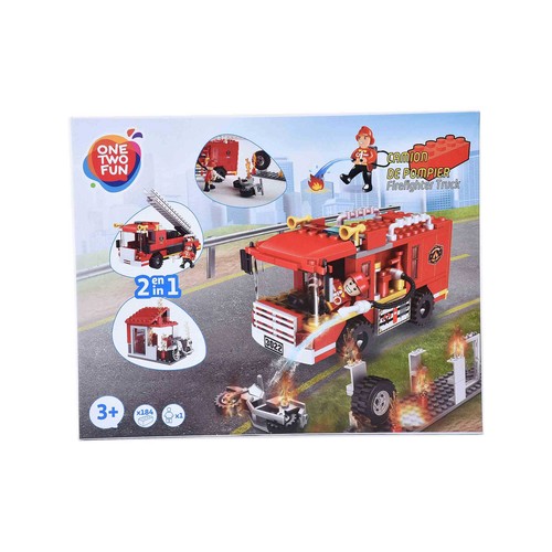 Juguete de construcción con 184 piezas Camión de bomberos, ONE TWO FUN ALCAMPO.