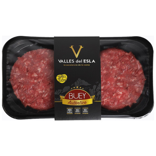 Bandeja con burger meat de carne de buey 100% certificada VALLES DEL ESLA 2 x 150 g.