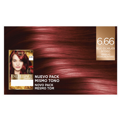 L´ORÉAL PARIS Tinte de pelo permanente tono 6.66 Rojo Escarlata intenso L´ORÉAL PARIS Excellence intense.