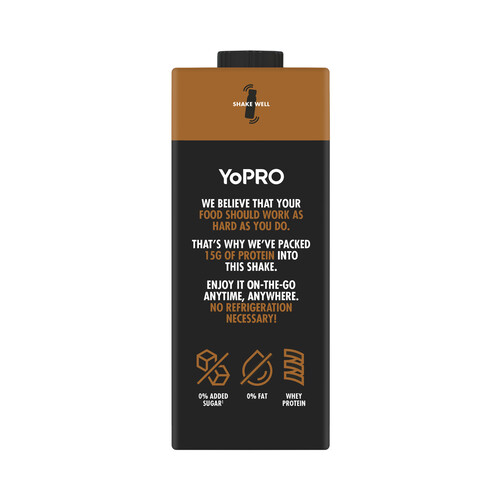 YOPRO Batido con sabor a chocolate, sin azúcares ni grasa y con alto contenido en proteinas YOPRO de Danone 250 ml.