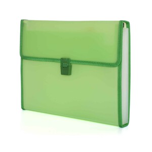 Imagen de Carpeta clasificadora de polipropileno verde, de tamaño folio, con fuelle, 12 bolsas separadoras y cierre automático GRAFOPLÁS.