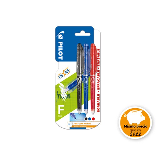 3 bolígrafos punta de aguja y grosor de 0.5mm, varios colores PILOT frixion point.