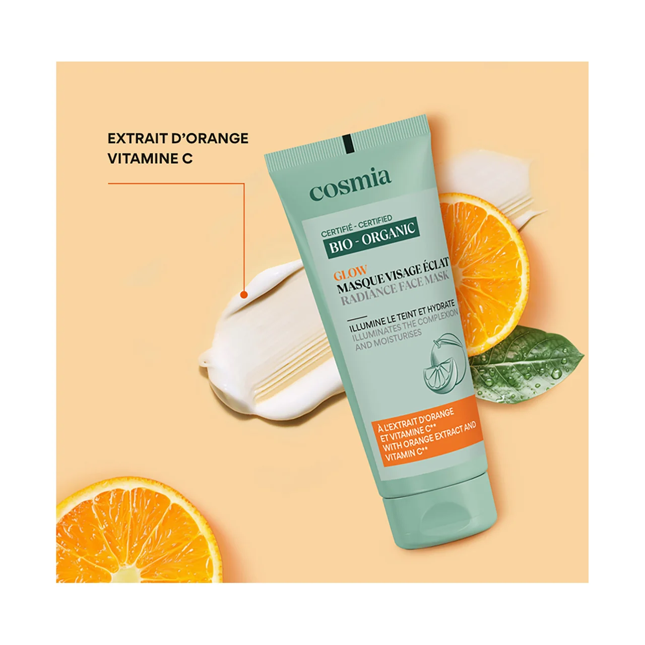 COSMIA Bio Mascarilla facial iluminadora con extracto de naranja ecológica y vitamina C 100 ml.