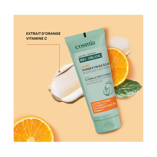 COSMIA Bio Mascarilla facial iluminadora con extracto de naranja ecológica y vitamina C 100 ml.