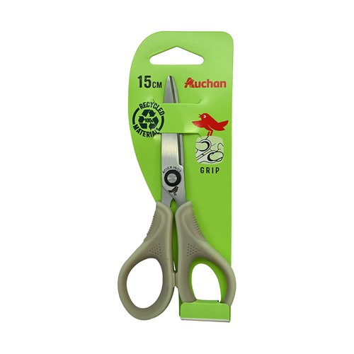 Tijera de 15cm para diestros bi-material 3 colores surtidos, AUCHAN.