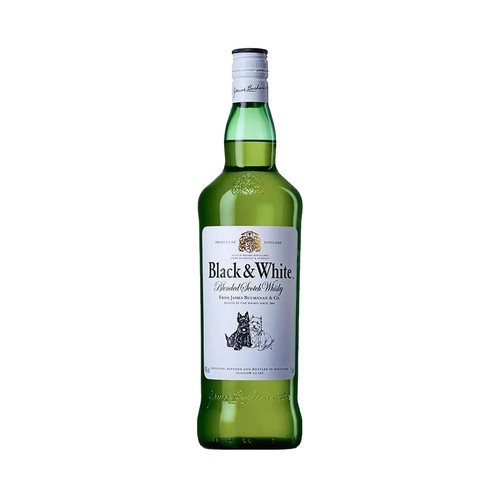 BLACK & WHITE Whisky blended destilado, mezclado y embotellado en Escocia botella 70 cl.