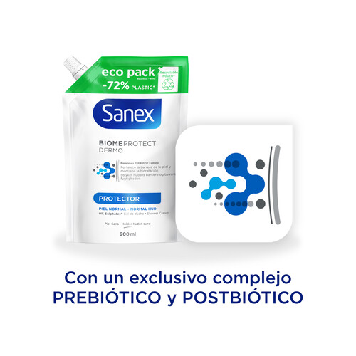 SANEX Biomeprotect dermo Gel de ducha o baño probiótico, para piel normal recambio 1 l.