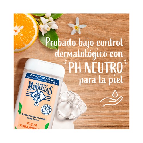LE PETIT MARSEILIAIS Gel de baño o ducha hidratante y nutritivo, extra suave con flor de azahar bio 650 ml.