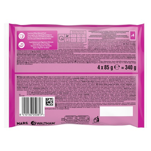 WHISKAS JUNIOR Alimento húmedo bolsa aves 4X 85gr