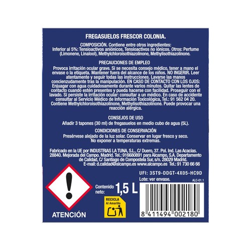PRODUCTO ALCAMPO Fregasuelos aroma colonia 1,5 l.