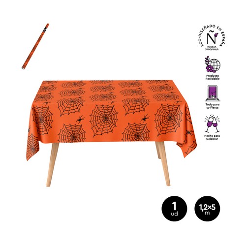 Mantel papel 1 unidad, rollo Spider naranja negro 1,2x5m. OH YEAH