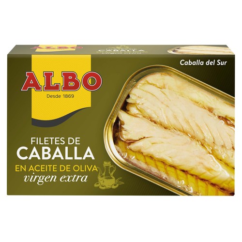 ALBO Caballa del sur en aceite de oliva virgen extra en filetes lata de 85 g.