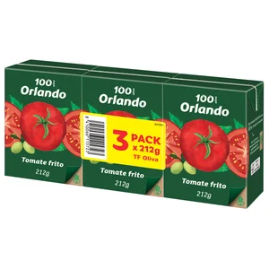 ORLANDO Tomate frito con aceite de oliva virgen extra brik de 3 uds x 212 g.