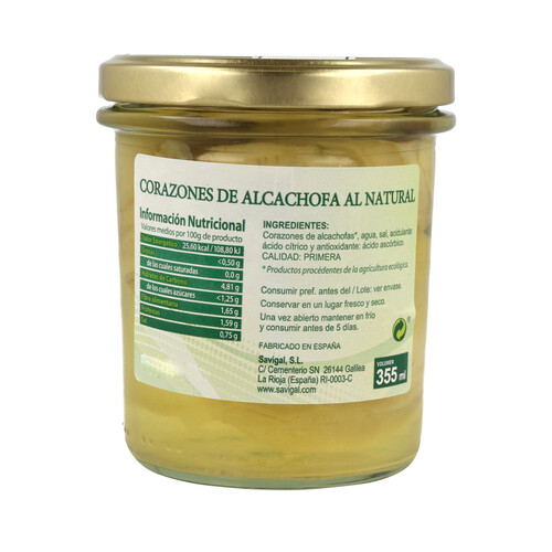 TERRA VERTE Alcachofas enteras al natural ecológicas TERRA VERTE 200 g.