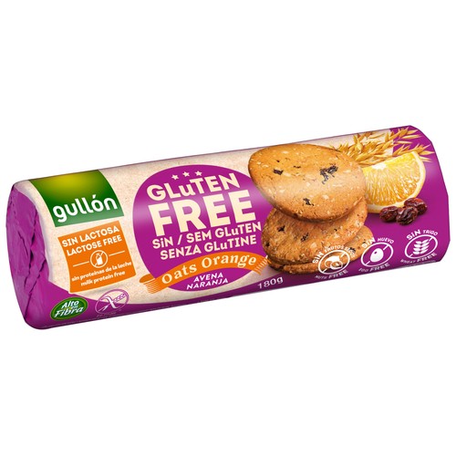 GULLÓN Galletas de avena con naranja, sin gluten 180 g.