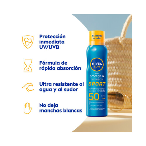 NIVEA Sun protege & refresca sport Spray solar con textura bruma con FPS 50 (alto) 200 ml.