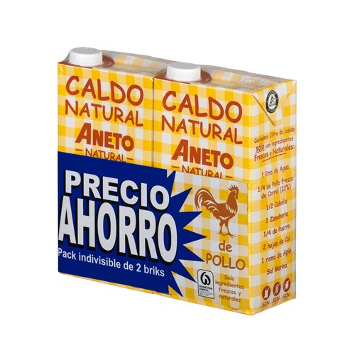 ANETO Caldo de pollo natural pack 2 uds. 1l.